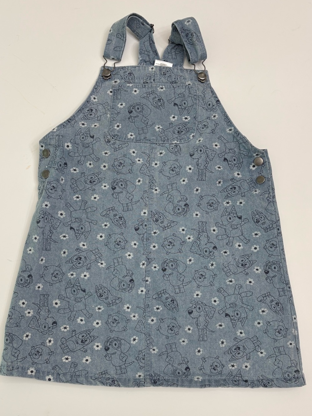 Bluey Girls Floral Vintage Wash Denim Overall Dress Size 7-8